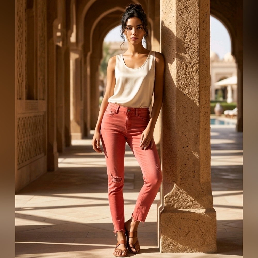 American Eagle Red Jegging Crop Size 10 Distressed Raw Hem AEO Twill Y2K Jeans